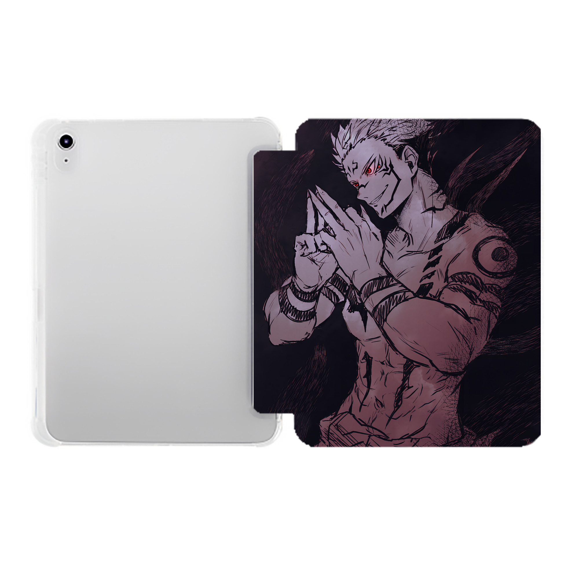 （画像用） 呪術廻戦 Jujutsu Kaisen IPad ケース ペン収納付き 三つ折りスタンド PUレザー×シリコン 対応機種9.5/10.5/10.9インチ